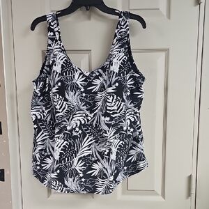 Black and White Floral Women's Swim Top